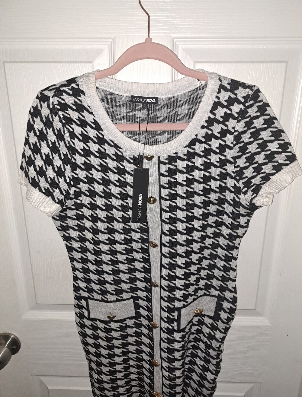 Fashion Nova Black & White Houndstooth Midi Dress